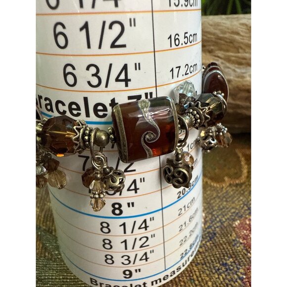 Bali Silver Tested  & Rootbeer Glass Bracelet Size 7 - Picture 2 of 6